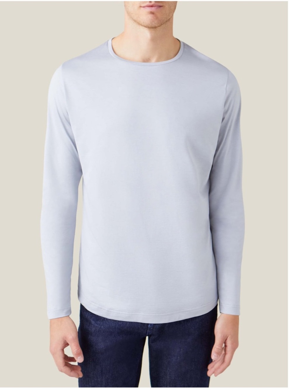 Luca Faloni Men’s Cotton Silk Long Sleeve Crewneck T-Shirt Blue Gray, MSRP $230